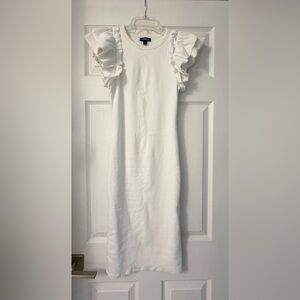 Express White Ruffle Sleeve Midi Dress (The dress is lined).